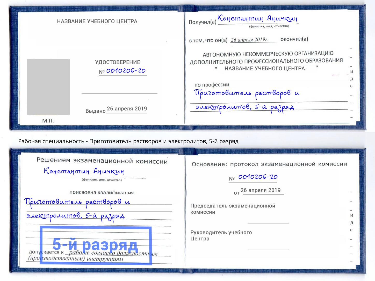 корочка 5-й разряд Приготовитель растворов и электролитов Анжеро-Судженск