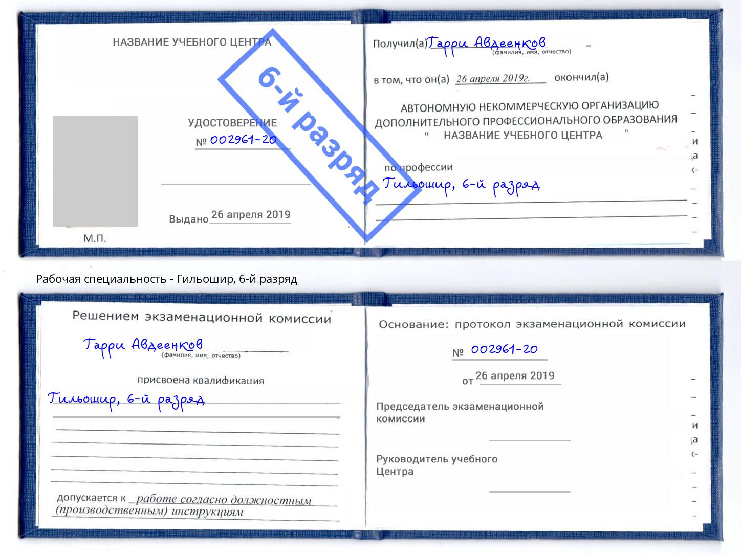 корочка 6-й разряд Гильошир Анжеро-Судженск