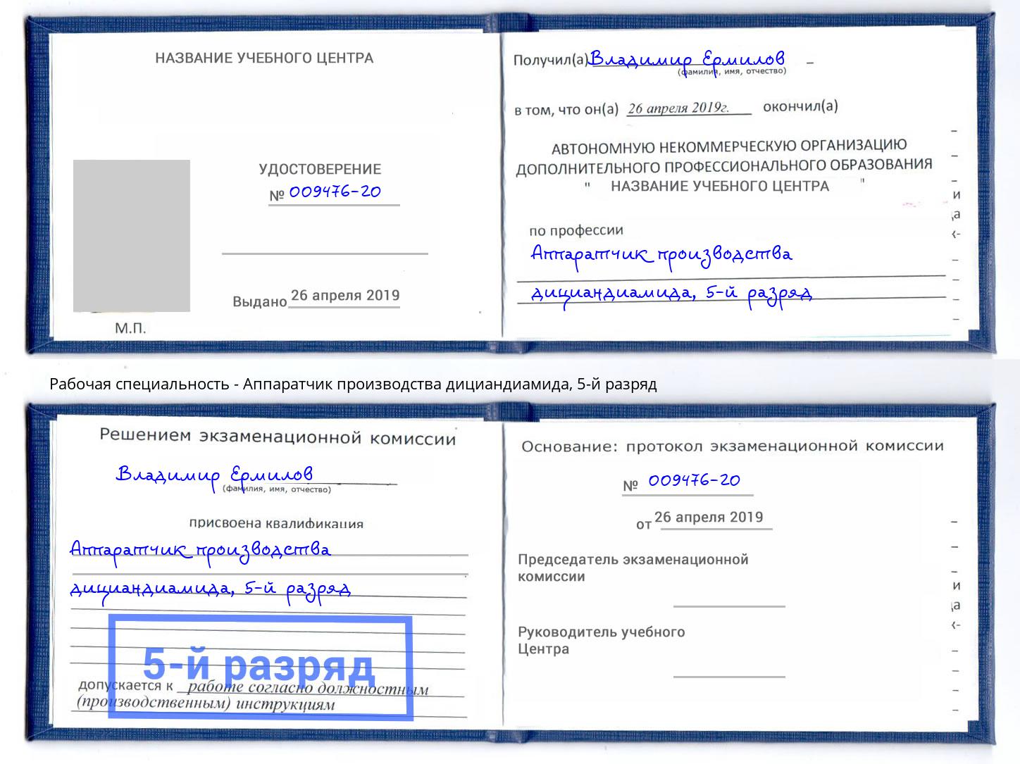 корочка 5-й разряд Аппаратчик производства дициандиамида Анжеро-Судженск