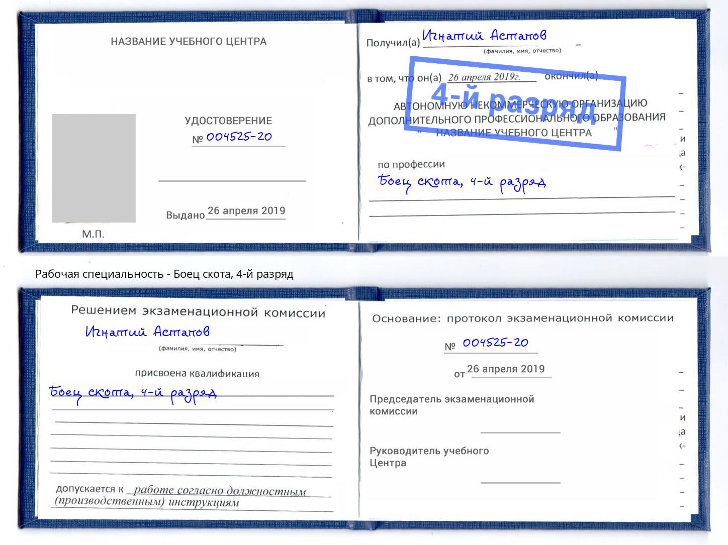 корочка 4-й разряд Боец скота Анжеро-Судженск