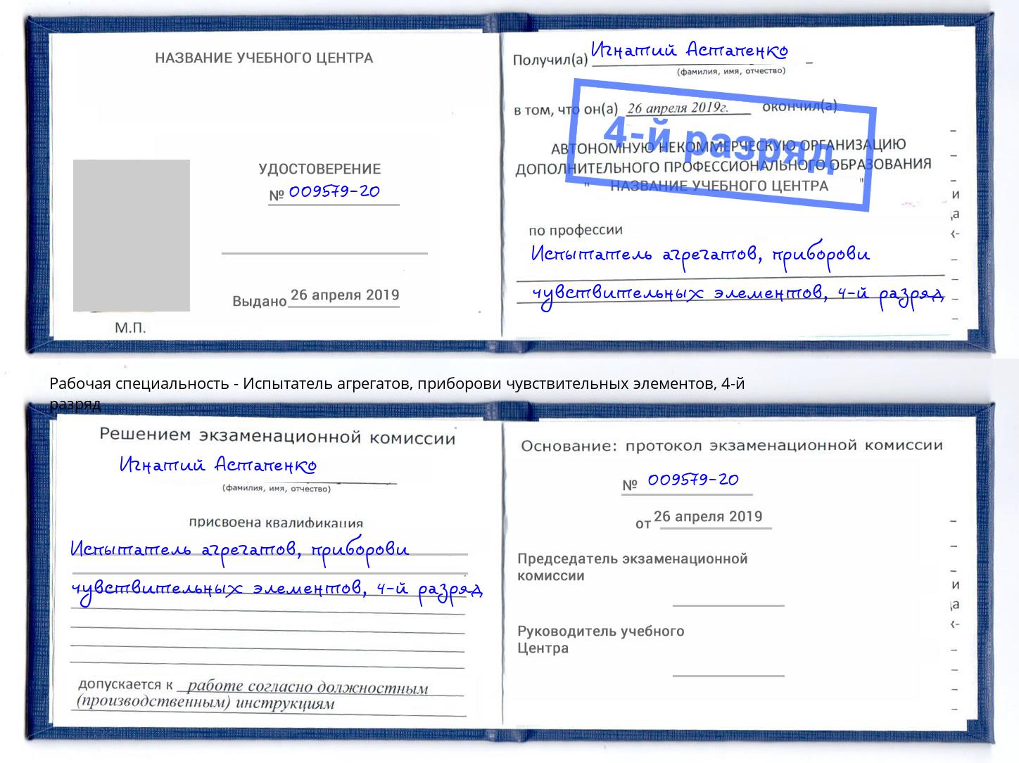 корочка 4-й разряд Испытатель агрегатов, приборови чувствительных элементов Анжеро-Судженск