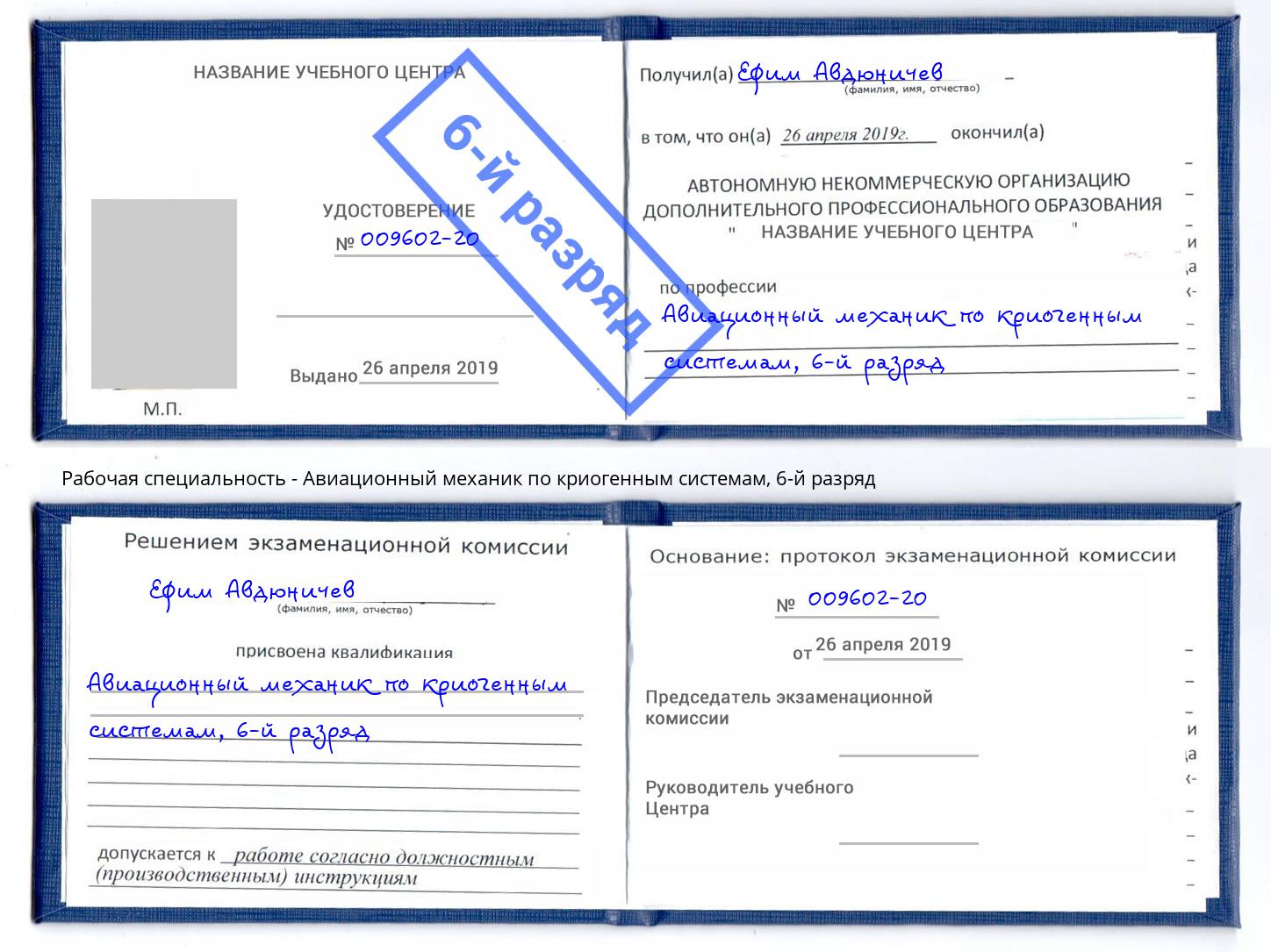 корочка 6-й разряд Авиационный механик по криогенным системам Анжеро-Судженск