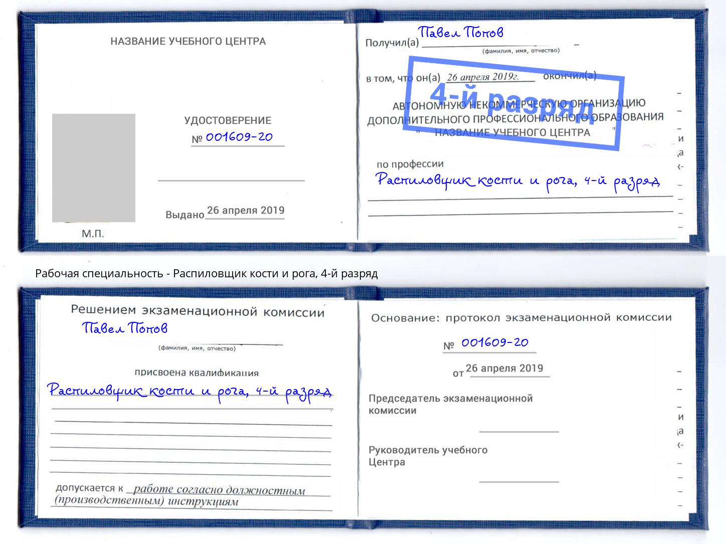 корочка 4-й разряд Распиловщик кости и рога Анжеро-Судженск