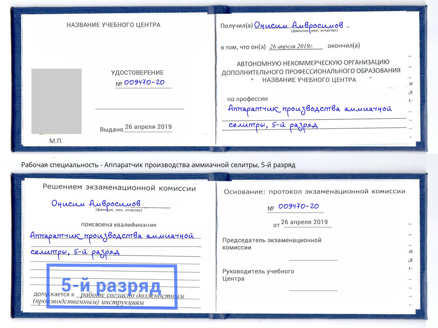 корочка 5-й разряд Аппаратчик производства аммиачной селитры Анжеро-Судженск