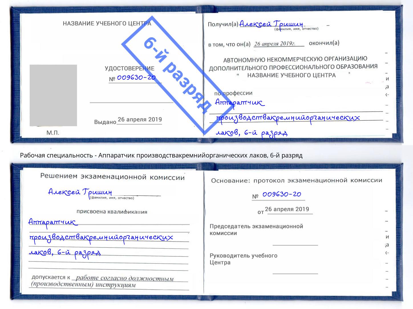 корочка 6-й разряд Аппаратчик производствакремнийорганических лаков Анжеро-Судженск