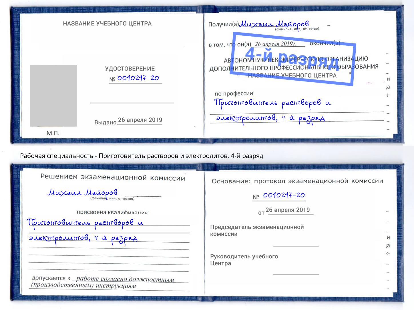 корочка 4-й разряд Приготовитель растворов и электролитов Анжеро-Судженск