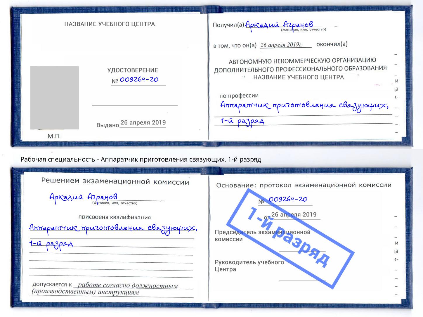 корочка 1-й разряд Аппаратчик приготовления связующих Анжеро-Судженск