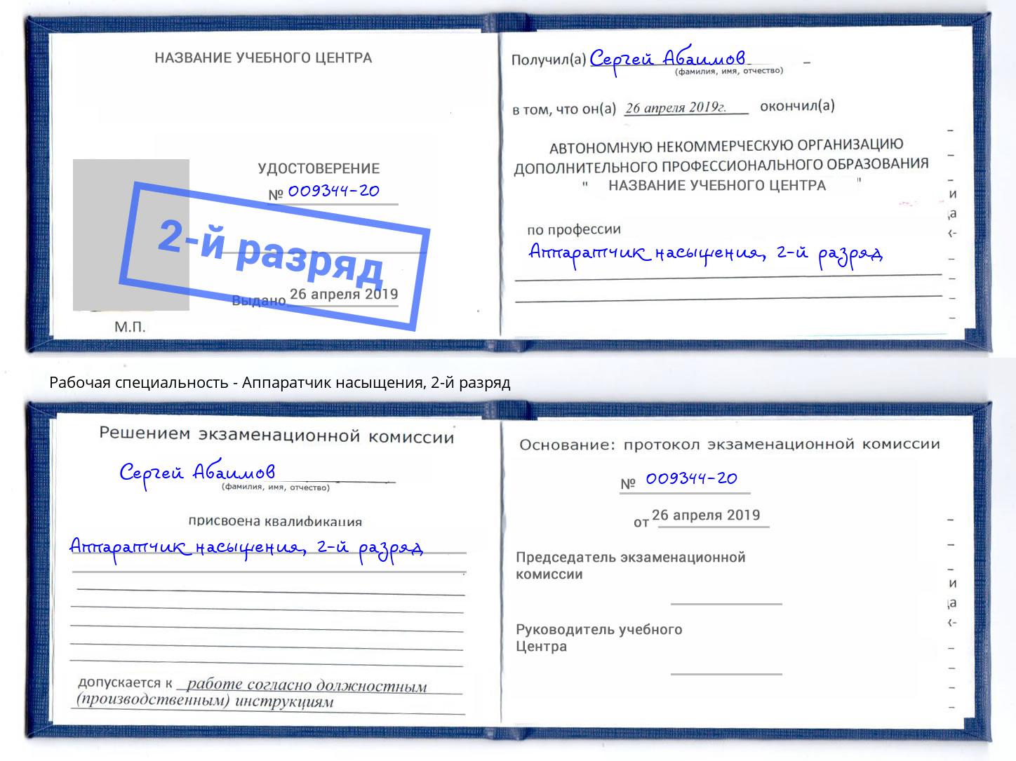 корочка 2-й разряд Аппаратчик насыщения Анжеро-Судженск