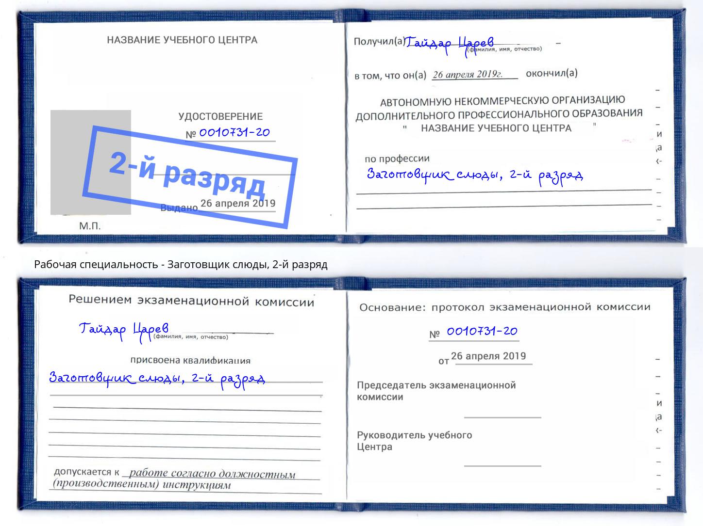 корочка 2-й разряд Заготовщик слюды Анжеро-Судженск