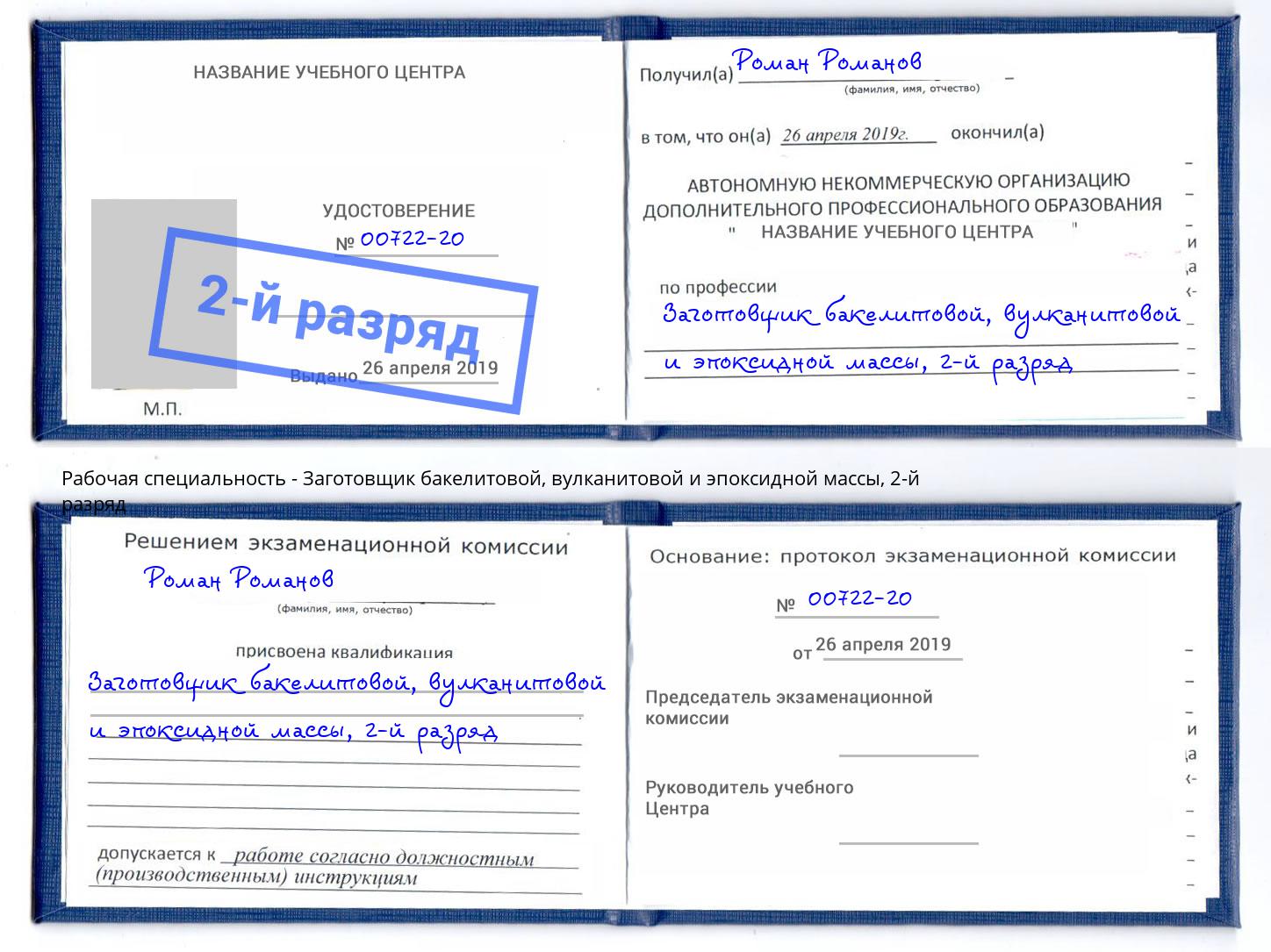 корочка 2-й разряд Заготовщик бакелитовой, вулканитовой и эпоксидной массы Анжеро-Судженск