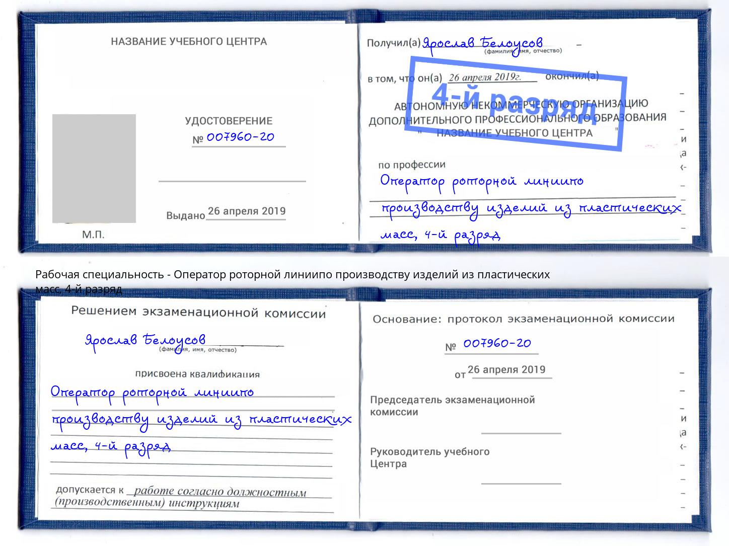 корочка 4-й разряд Оператор роторной линиипо производству изделий из пластических масс Анжеро-Судженск