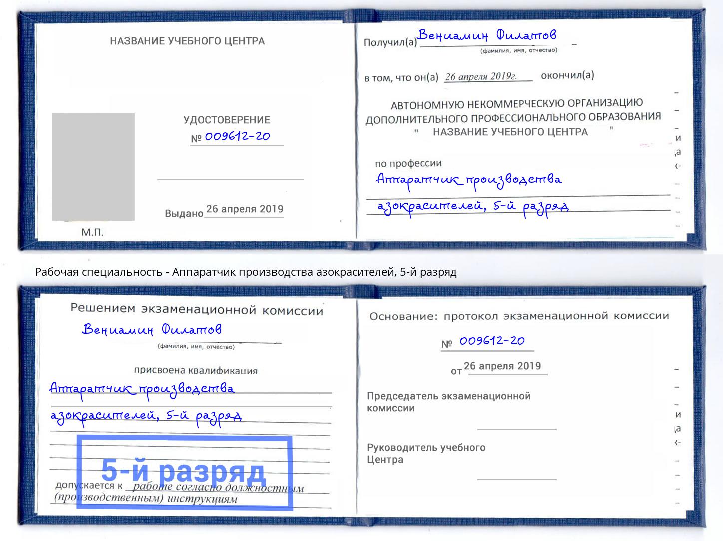 корочка 5-й разряд Аппаратчик производства азокрасителей Анжеро-Судженск