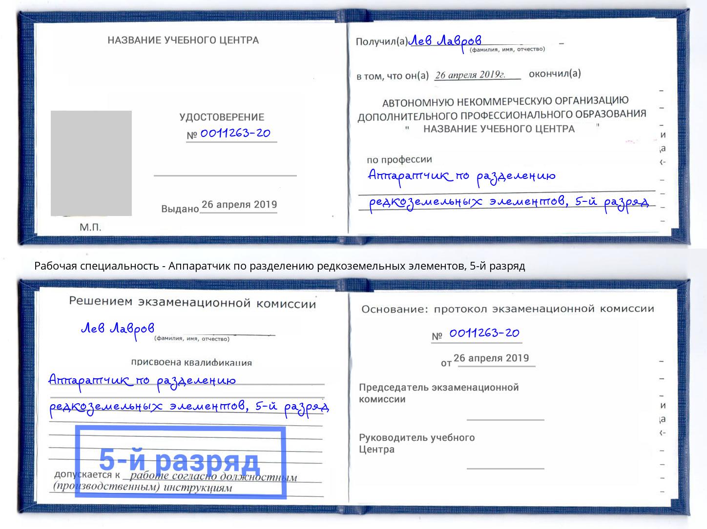 корочка 5-й разряд Аппаратчик по разделению редкоземельных элементов Анжеро-Судженск