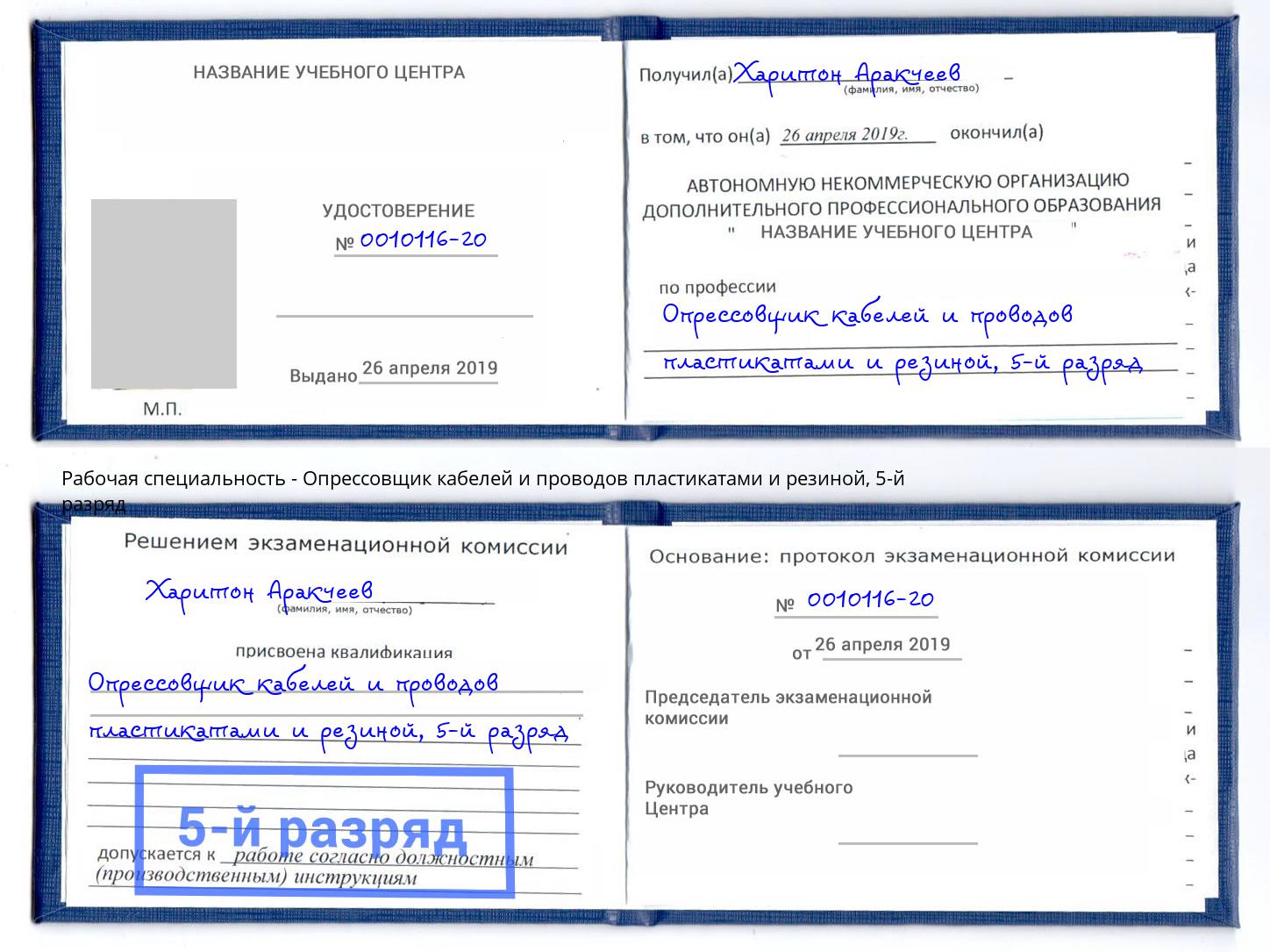 корочка 5-й разряд Опрессовщик кабелей и проводов пластикатами и резиной Анжеро-Судженск