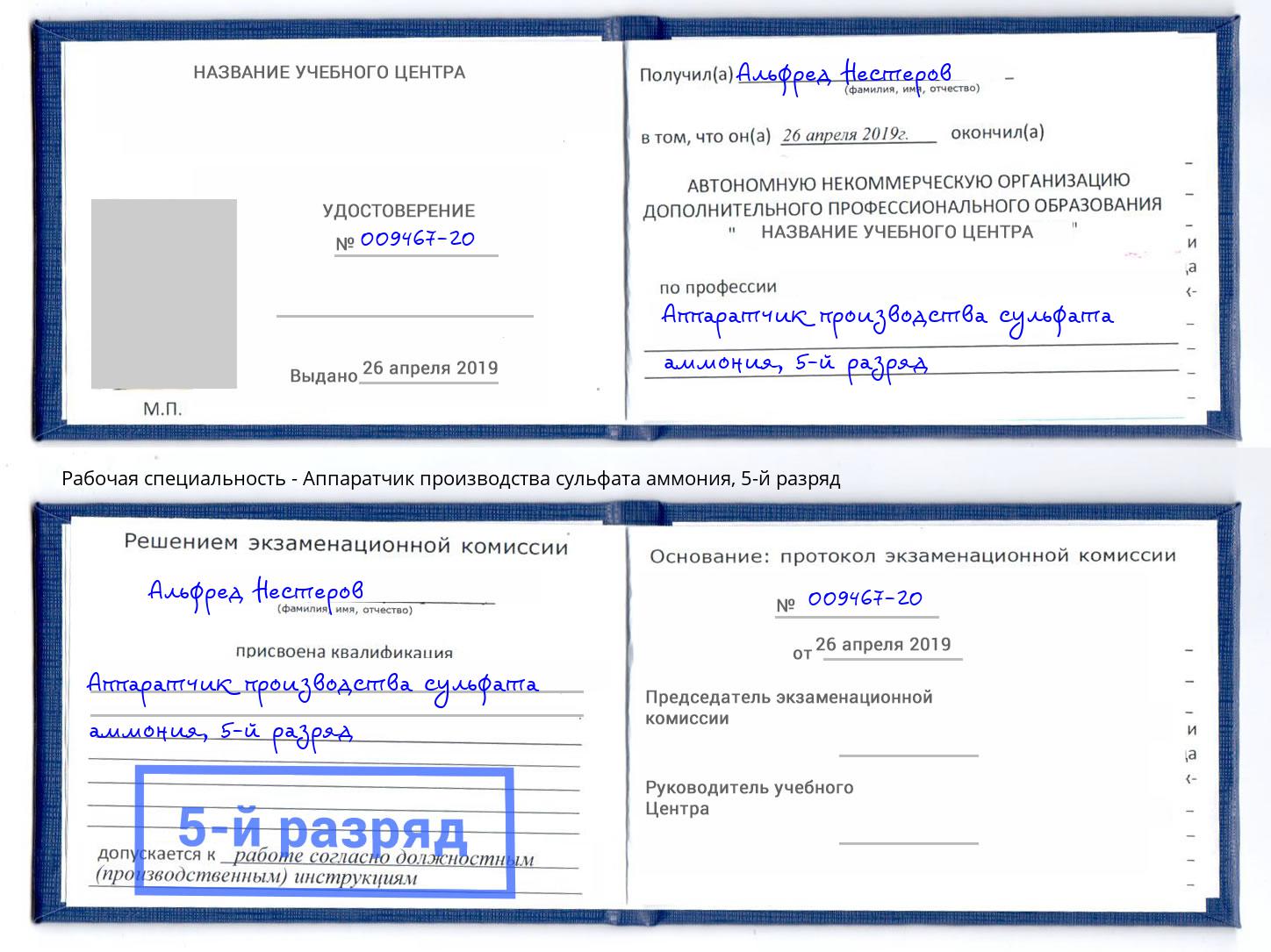 корочка 5-й разряд Аппаратчик производства сульфата аммония Анжеро-Судженск