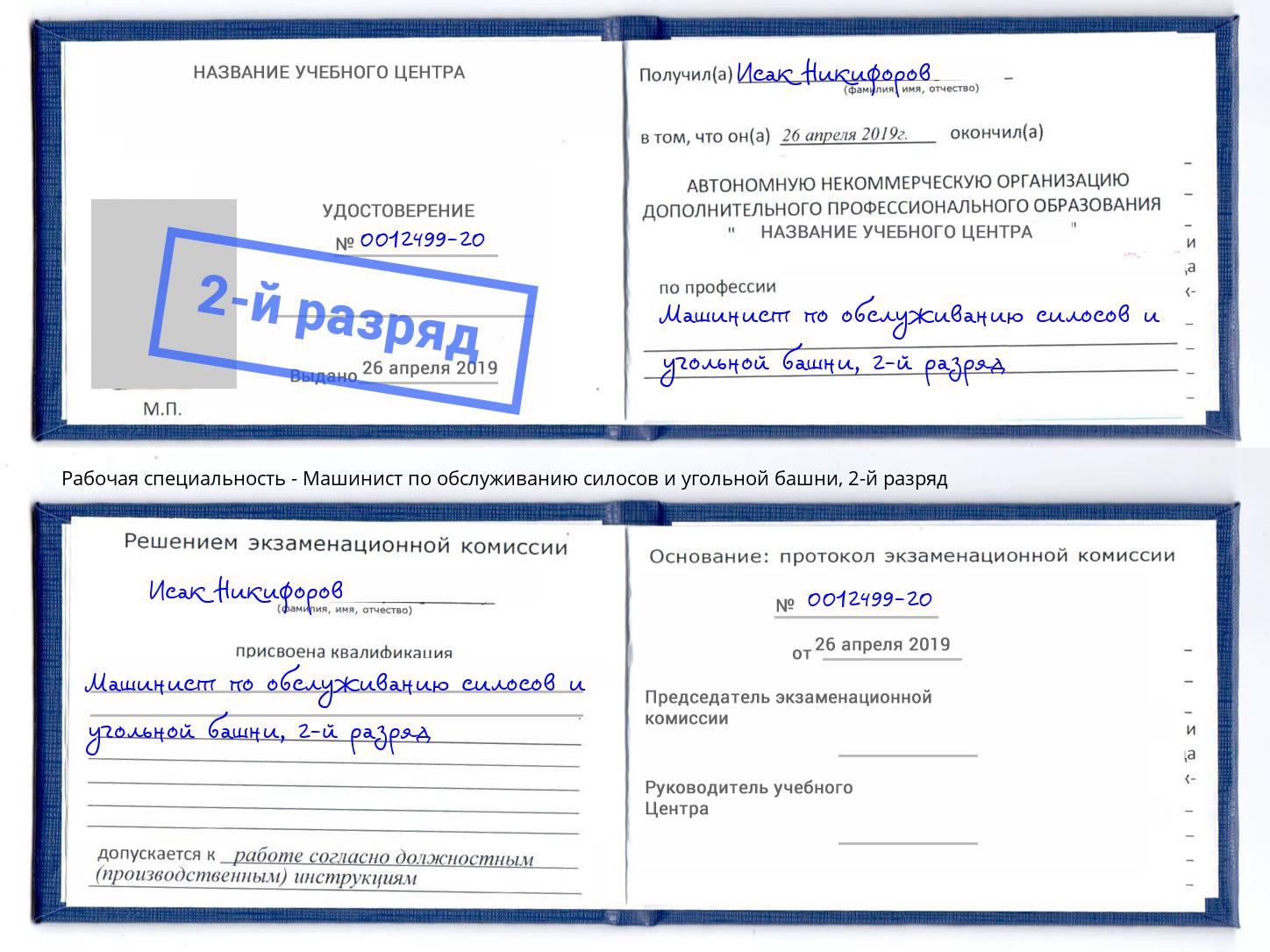 корочка 2-й разряд Машинист по обслуживанию силосов и угольной башни Анжеро-Судженск
