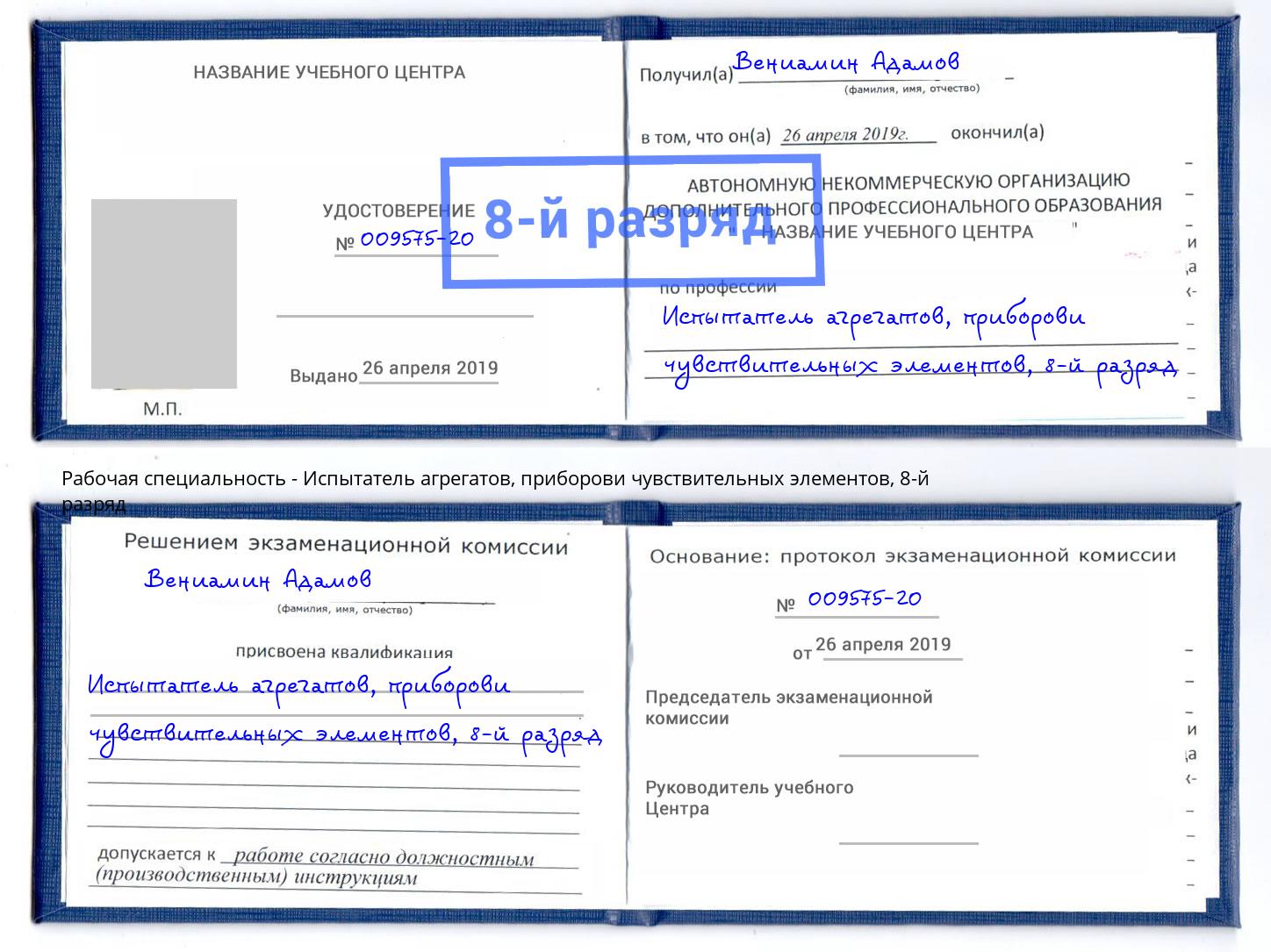корочка 8-й разряд Испытатель агрегатов, приборови чувствительных элементов Анжеро-Судженск