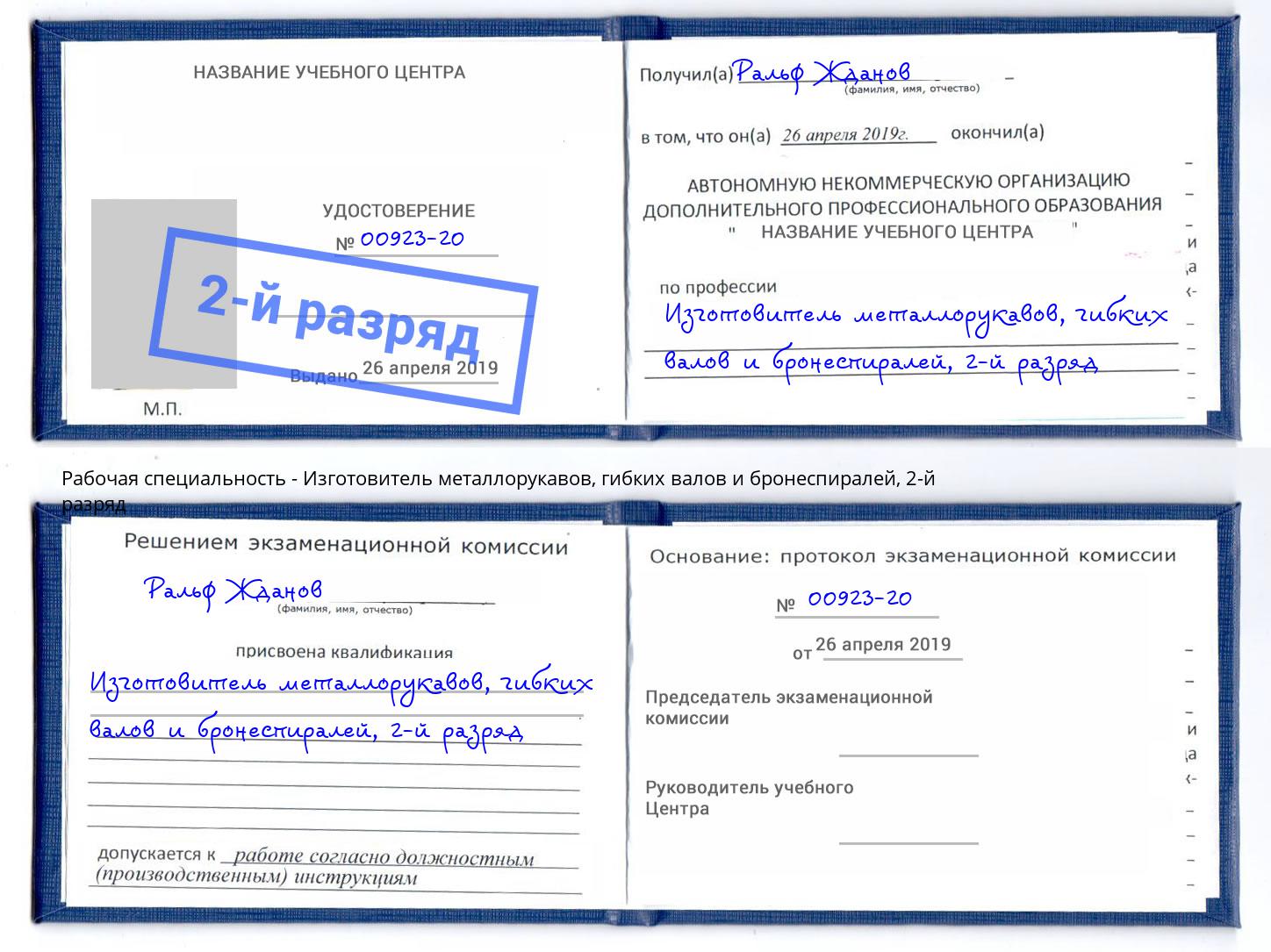 корочка 2-й разряд Изготовитель металлорукавов, гибких валов и бронеспиралей Анжеро-Судженск
